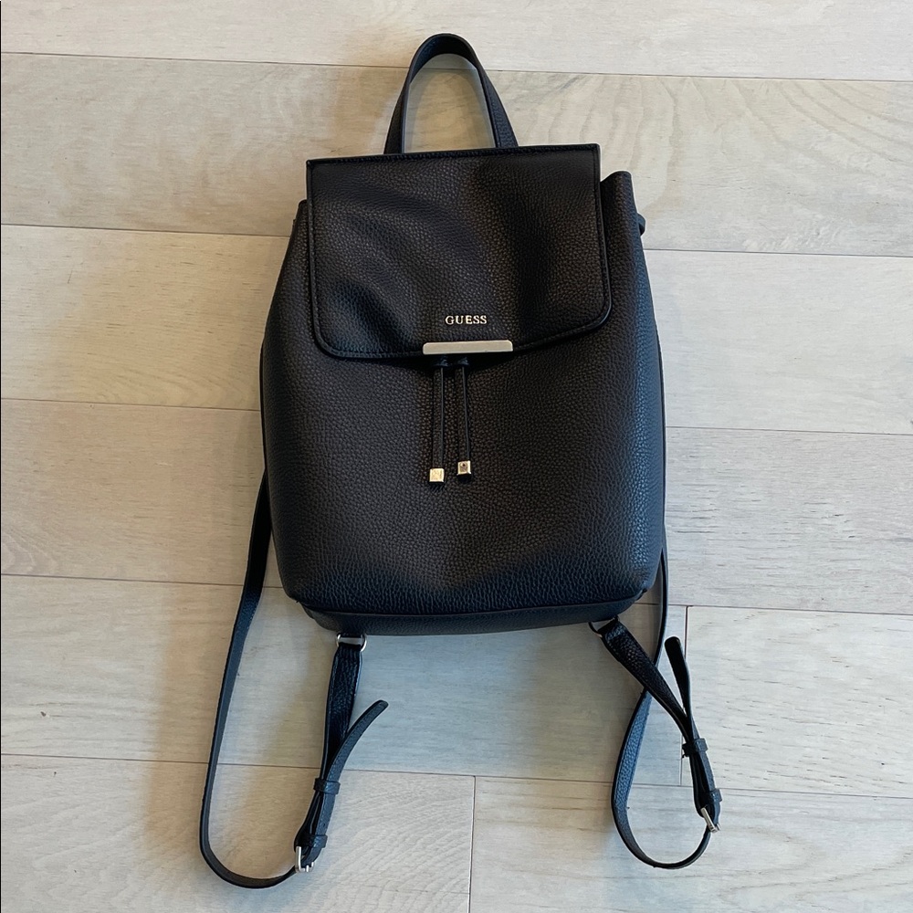 Guess Black Vegan Leather Pebbled Backpack